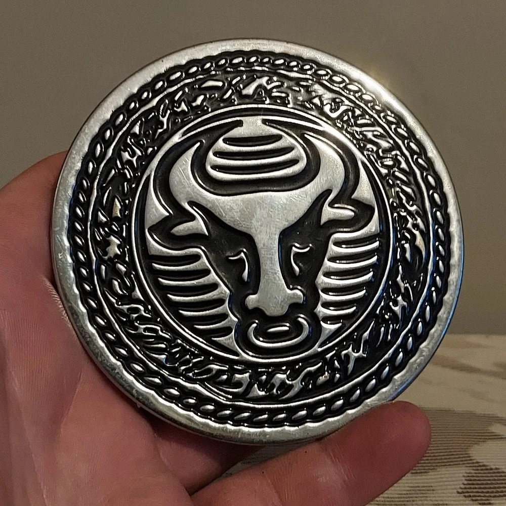 Silver Bull Head Embossed Round Coaster 3.5
